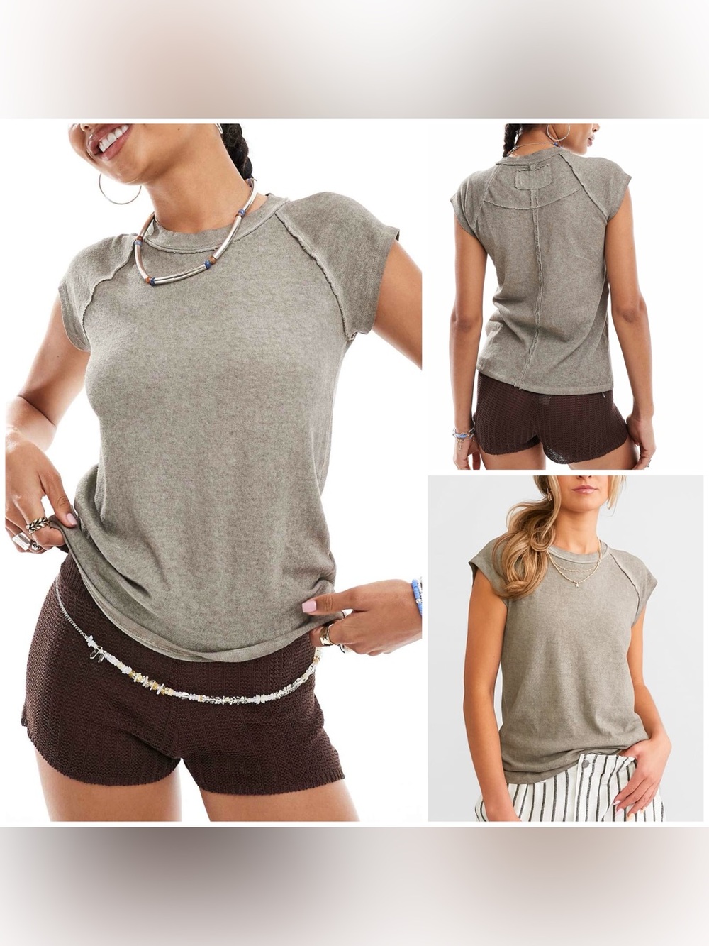 NWOT Free People We The Free Riley Tee - Washed Brown - Large